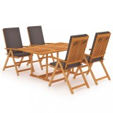 Set mobilier de gradina cu perne gri, 5 piese, lemn masiv tec
