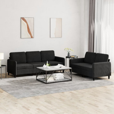 vidaXL Set canapea 2 piese, negru, catifea 3202019 foto