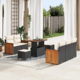 Set de Sofale de Grădină vidaXL cu Perne Negru Ratan Polimeric Acacia, Sofa de Grădină vidaXL pentru 2 Persoane cu Perne Negru Ratan Polimeric, Set de