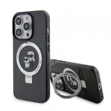 Husa MagSafe pentru Apple iPhone 15 Pro Max, Karl Lagerfeld, Ring Stand Karl &amp; Choupette, Neagra