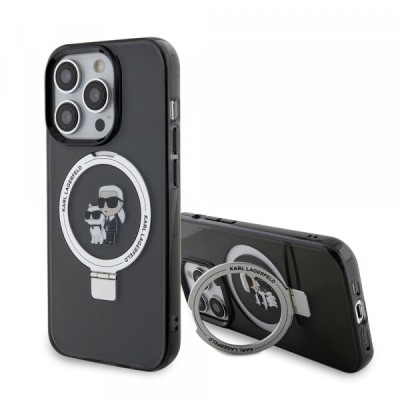 Husa MagSafe pentru Apple iPhone 15 Pro Max, Karl Lagerfeld, Ring Stand Karl &amp;amp; Choupette, Neagra foto