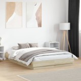 Cumpara ieftin Cadru de pat cu lumini LED, stejar sonoma, 140x190 cm