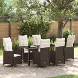 VidaXL Set de masă pentru grădină cu pernă 7 pcs Maro Rattan poli