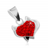 Pandantiv din argint 925 - inimă cu cornițe, coadă neagră și zirconii roșii