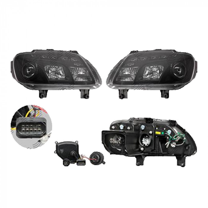 Set faruri VW Caddy Iii/Life (2k), 03.2004-06.2010, Touran (1t), 02.2003-12.2006, partea Stanga+Dreapta, Tuning, Fata, cu lumina de parcare LED; H1+H