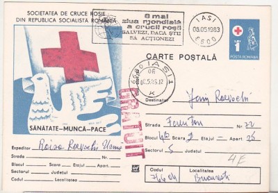 bnk cp Societatea de Cruce Rosie RSR - marca fixa - stampila ocazionala Ziua Crucii Rosii Iasi 1983 foto