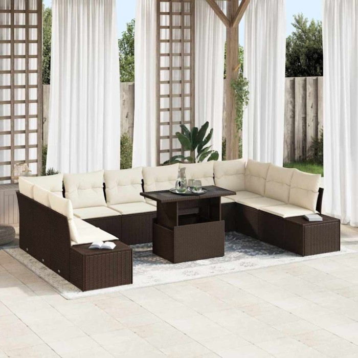 vidaXL Set canapele grădină , 11 piese, cu perne, din rattan sintetic maro