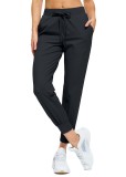 Pantaloni sport pentru femei, elastici, respirabili, cu buzunare, tip jogging, pentru alergare, sală, sport, casual, negru, L