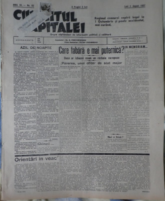 Ziarul Cuvantul Capitalei, 2 August 1937, cu timbru de circulatie postala foto