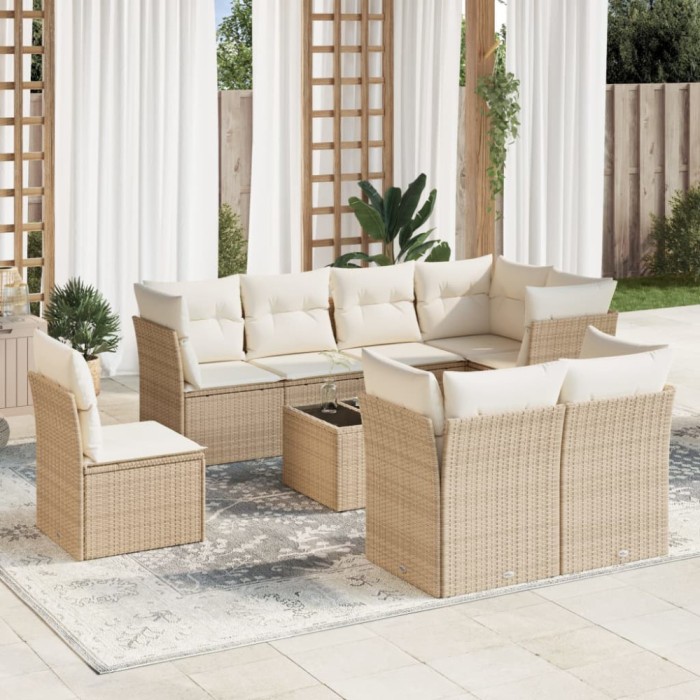 Gossi set canapele de gradina, 9 piese, cu perne, bej, poliratan