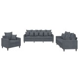Cumpara ieftin Set de canapele cu perne, 3 piese, gri inchis, catifea