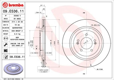 BREMBO 09.E536.11 PRIME LINE - UV Coated Disc frana foto