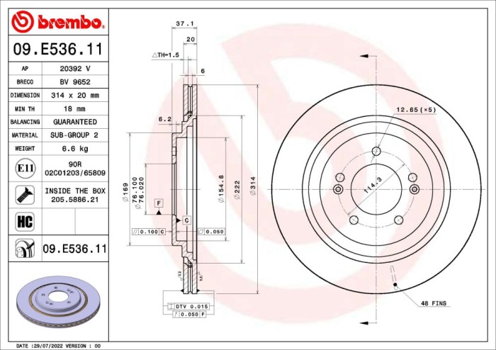 BREMBO 09.E536.11 PRIME LINE - UV Coated Disc frana