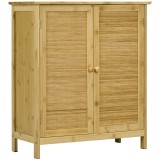 HOMCOM Comodă &icirc;n Stil Boho din Rattan și Bambus, Dulap cu 2 Uși și Raft Interior, 60x27x67.5 cm, Lemn Natural | Aosom Romania