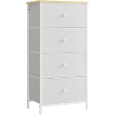 SONGMICS Comoda cu 4 sertare din material textil, cadru metalic, 45x30x91 cm, alb Household NewTrend