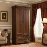 Dulap living si dormitor VMS1, 2 usi, 2 sertare, cu bara de haine, Pal Melaminat, cu elemente din MDF, Nuc