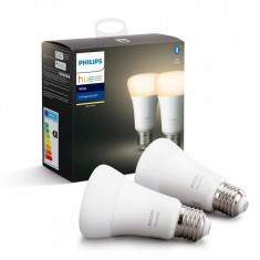 Set 2 becuri inteligente LED Philips Hue, Bluetooth, E27, 9W(60W), 2700K, flux luminos 806 lumeni foto