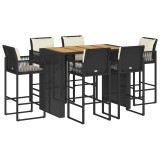 Cumpara ieftin Set bar de gradina, 7 piese, cu perne, negru, poliratan