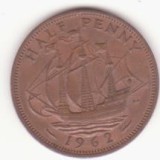 Marea Britanie &frac12; Penny 1962 - Elizabeth II 1st portrait; without &#039;BRITT:OMN&#039;, Europa, Bronz