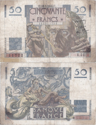 1946 (16 V), 50 francs (P-127a.1) - Franța foto