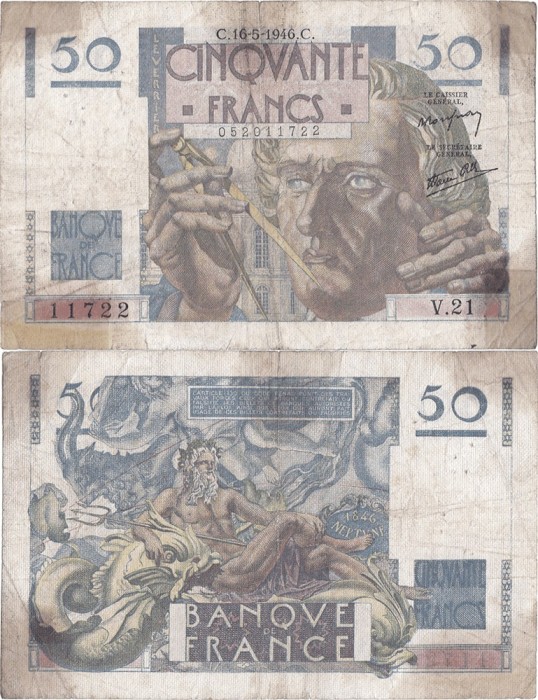 1946 (16 V), 50 francs (P-127a.1) - Franța