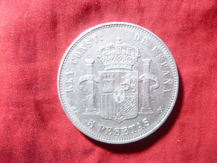 Moneda 5 pesetas 1888 Spania Alfonso XIII MPM argint 900 , cal. f.buna