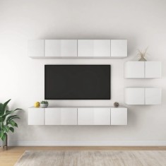 vidaXL Set dulapuri TV, 8 piese, alb, PAL foto