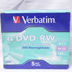 Lot 5 bucati DVD-RW 4.7 GB 4X Verbatim in carcase sigilate