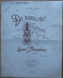 Partitura De dorul teu, versuri Vasile Alexandri, muzica E. Alexandrescu, 1890
