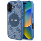 Husa iPhone 16 Guess 4G Circle Classic Logo MagSafe, albastru, GUHMP16SP4PGRSGB