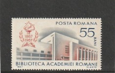 ROMANIA 1967 LP 656 CENTENARUL BIBLIOTECII ACADEMIEI ROMANE MNH NESTAMPILAT