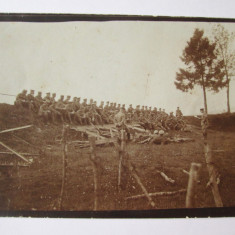 Fotografie 118 x 90 mm cu militari germani pe un teren de exercitii militare WWI