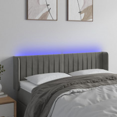vidaXL Tăblie de pat cu LED, gri deschis, 147x16x78/88 cm, catifea