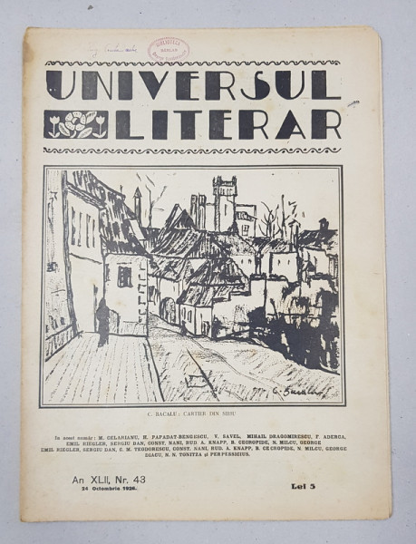 REVISTA &#039;UNIVERSUL LITERAR&#039;, ANUL XLII, NR. 43, 24 OCTOMBRIE 1926