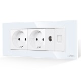 Priza Dubla Schuko + TV + Internet cu Rama din Sticla LUXION, Standard Italian, 6M SmartElectro IntelligentHouse