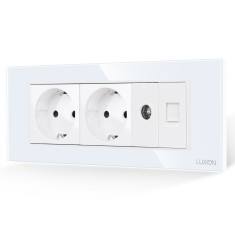 Priza Dubla Schuko + TV + Internet cu Rama din Sticla LUXION, Standard Italian, 6M SmartElectro IntelligentHouse