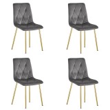Cumpara ieftin Set 4 scaune bucatarie/living, Artool, Libra, catifea gri inchis, picioare metal auriu, 45x54x86.5 cm