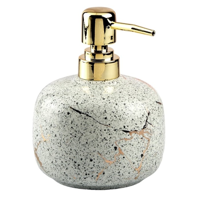 Dispenser ceramic elegant Pufo White Stone pentru sapun lichid, 15 cm, alb