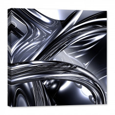 Tablou luminos in intuneric, GlowforHome, Imagine pictura Abstracta moderna metal lichid Gri argintiu cu reflexii sticla si oglinda Sinapsa Crom, 80 c foto