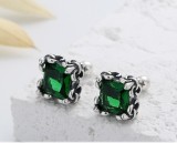 Cumpara ieftin Cercei din Argint 925 Patinat cu Cristal Patrat Verde Smarald si Cadru Baroc