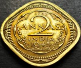 Cumpara ieftin Moneda RARA 2 ANNA&#039;S - INDIA, anul 1945 *cod 1799 A - DOMINATIE BRITANICA, Asia, Bronz