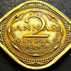 Moneda RARA 2 ANNA'S - INDIA, anul 1945 *cod 1799 A - DOMINATIE BRITANICA