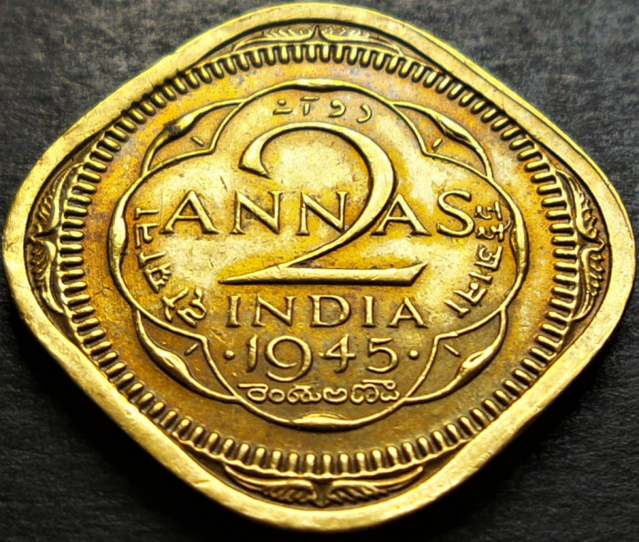 Moneda RARA 2 ANNA&#039;S - INDIA, anul 1945 *cod 1799 A - DOMINATIE BRITANICA