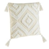 Pernă decorativă de vară, Bej cu model geometric reliefat alb, 43x43 cm, CMCLASS