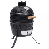 vidaXL Grătar cu afumătoare 2-&icirc;n-1 Kamado, negru, 56 cm, ceramică