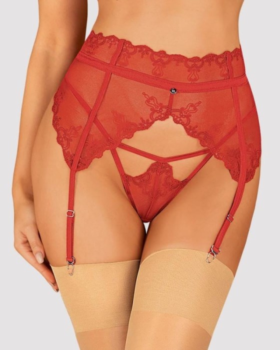 Portjartier Sexy Cu Dantela Lonesia, Rosu, S/M