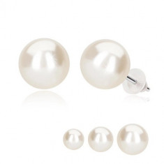 Cercei cu tijă din argint, perlă sintetică albă, argint 925 - Bilă: 7 mm