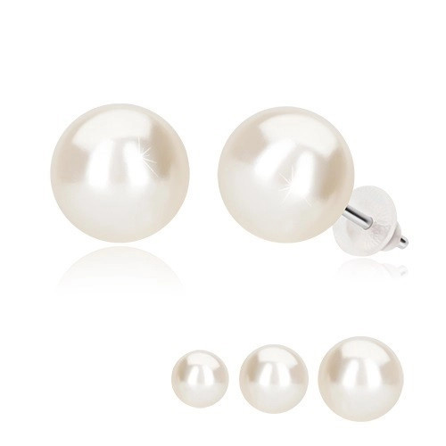Cercei cu tijă din argint, perlă sintetică albă, argint 925 - Bilă: 8 mm