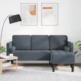 vidaXL Sofa cu 3 locuri cu șezlong &icirc;n formă de L gri &icirc;nchis 160 cm din catifea