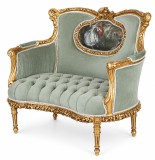 Sofa baroc din lemn auriu cu tapiterie catifea verde salvie CAT-49